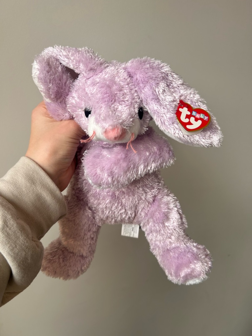 RARE‎ 2001 Baby TY HUGGYBUNNY Lilac Bunny 13" Stuffed Animal Toy with rattle